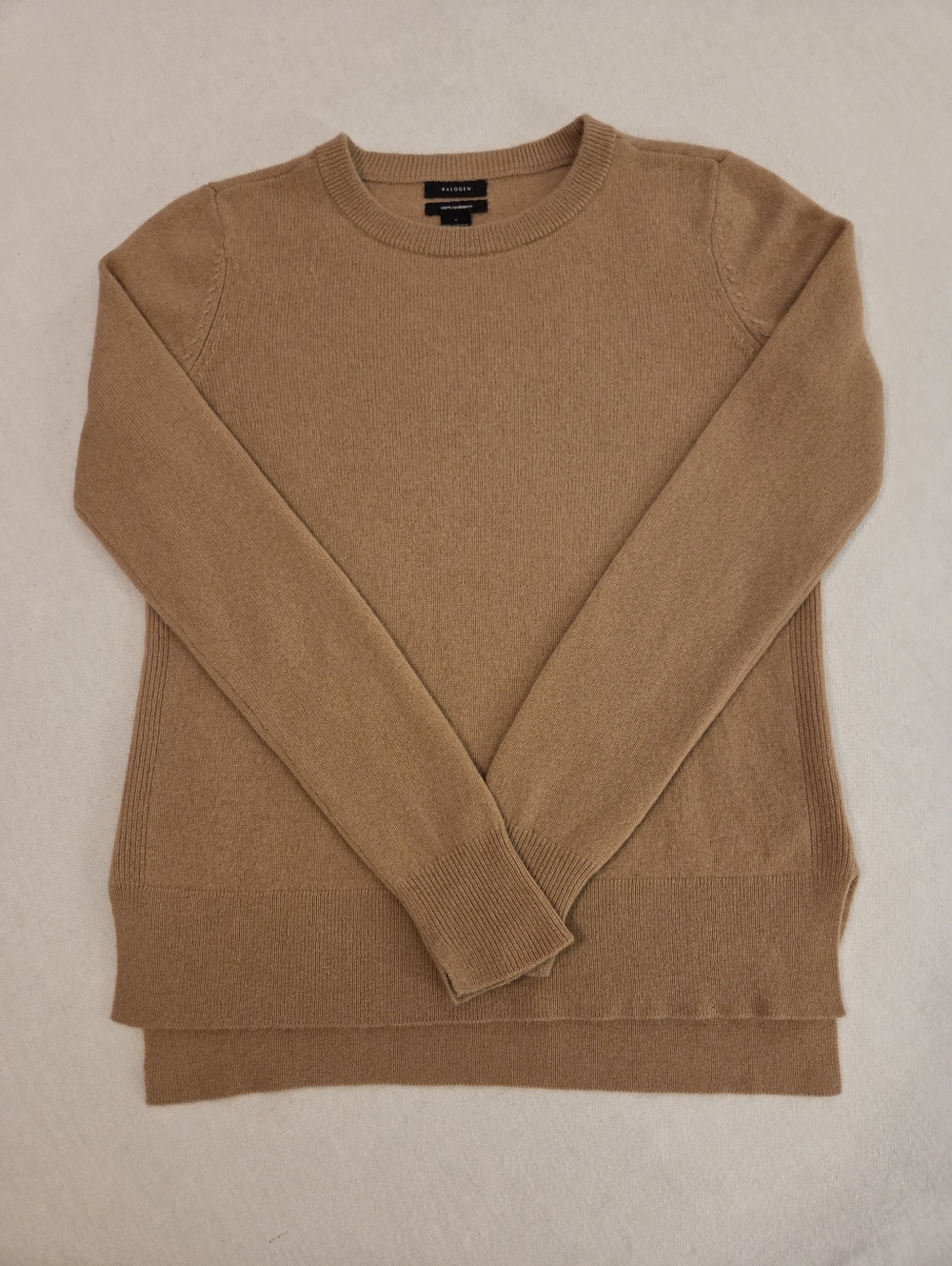 HALOGEN Khaki Tan 100% Cashmere Crewneck Lightweight Minimalist Sweater Womens S - Picture 6 of 12